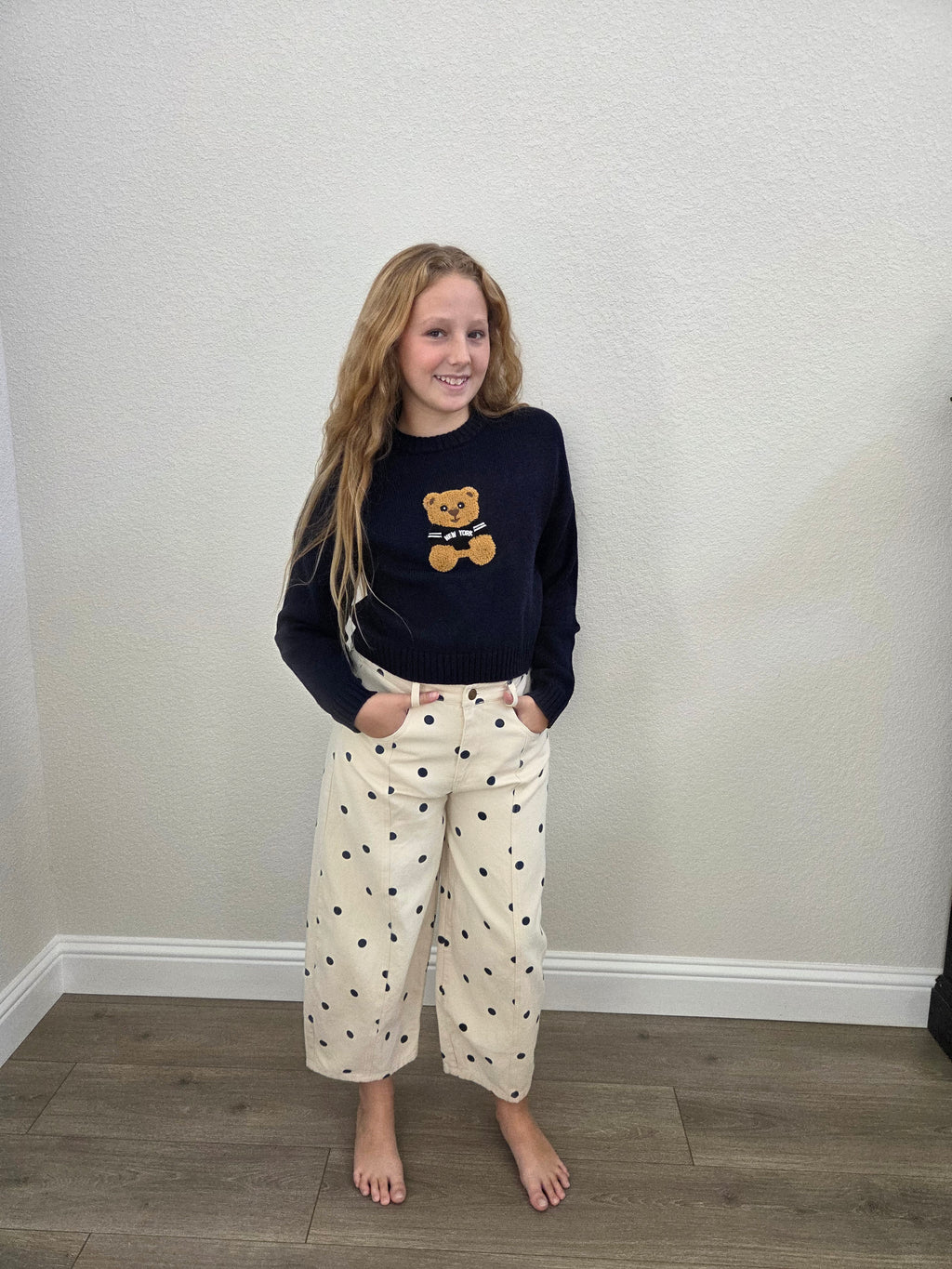 Dottie Cream Polka Dot Barrel Denim Pant