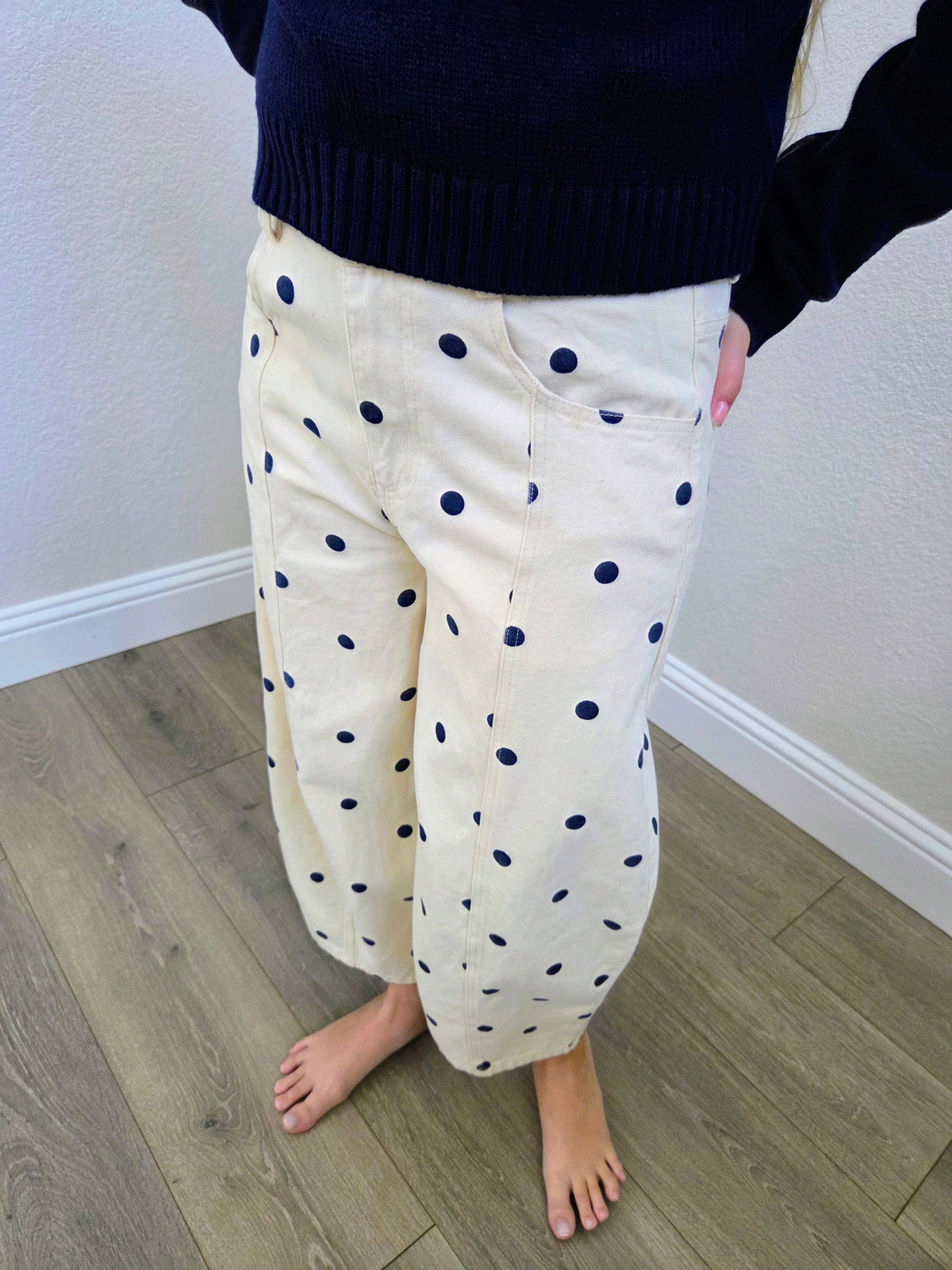 Dottie Cream Polka Dot Barrel Denim Pant