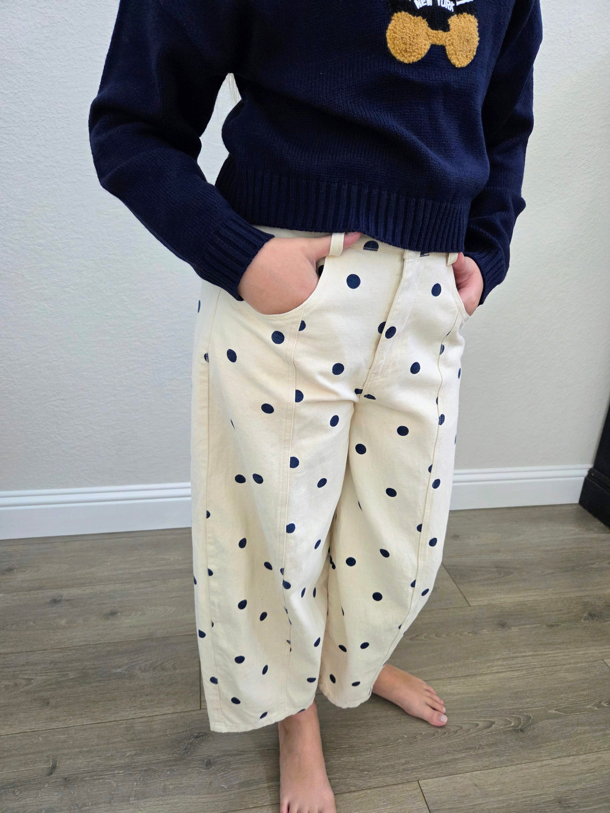 Dottie Cream Polka Dot Barrel Denim Pant