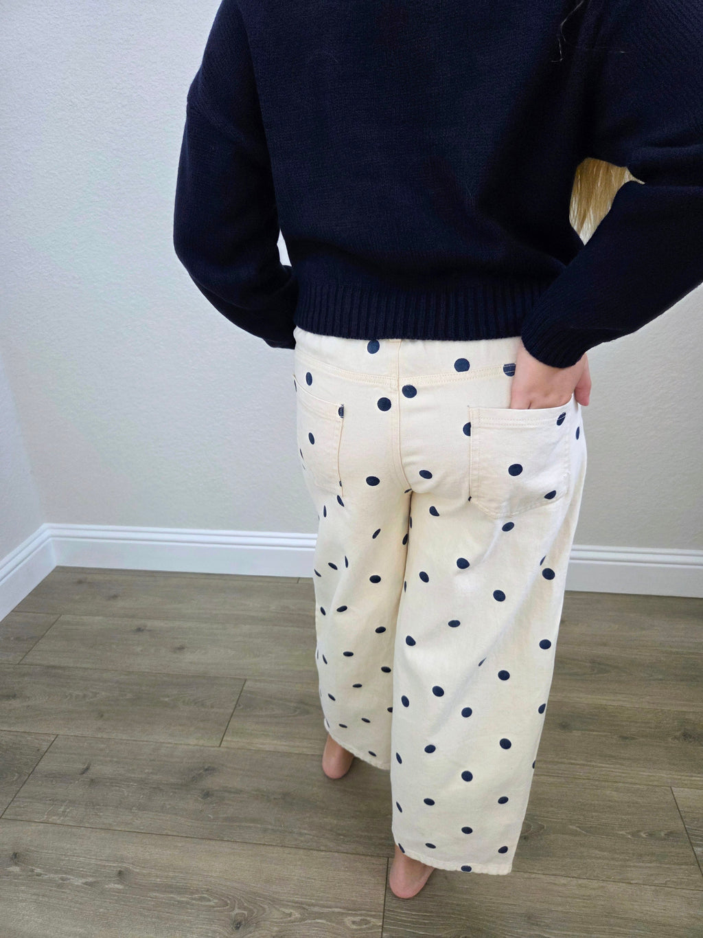 Dottie Cream Polka Dot Barrel Denim Pant