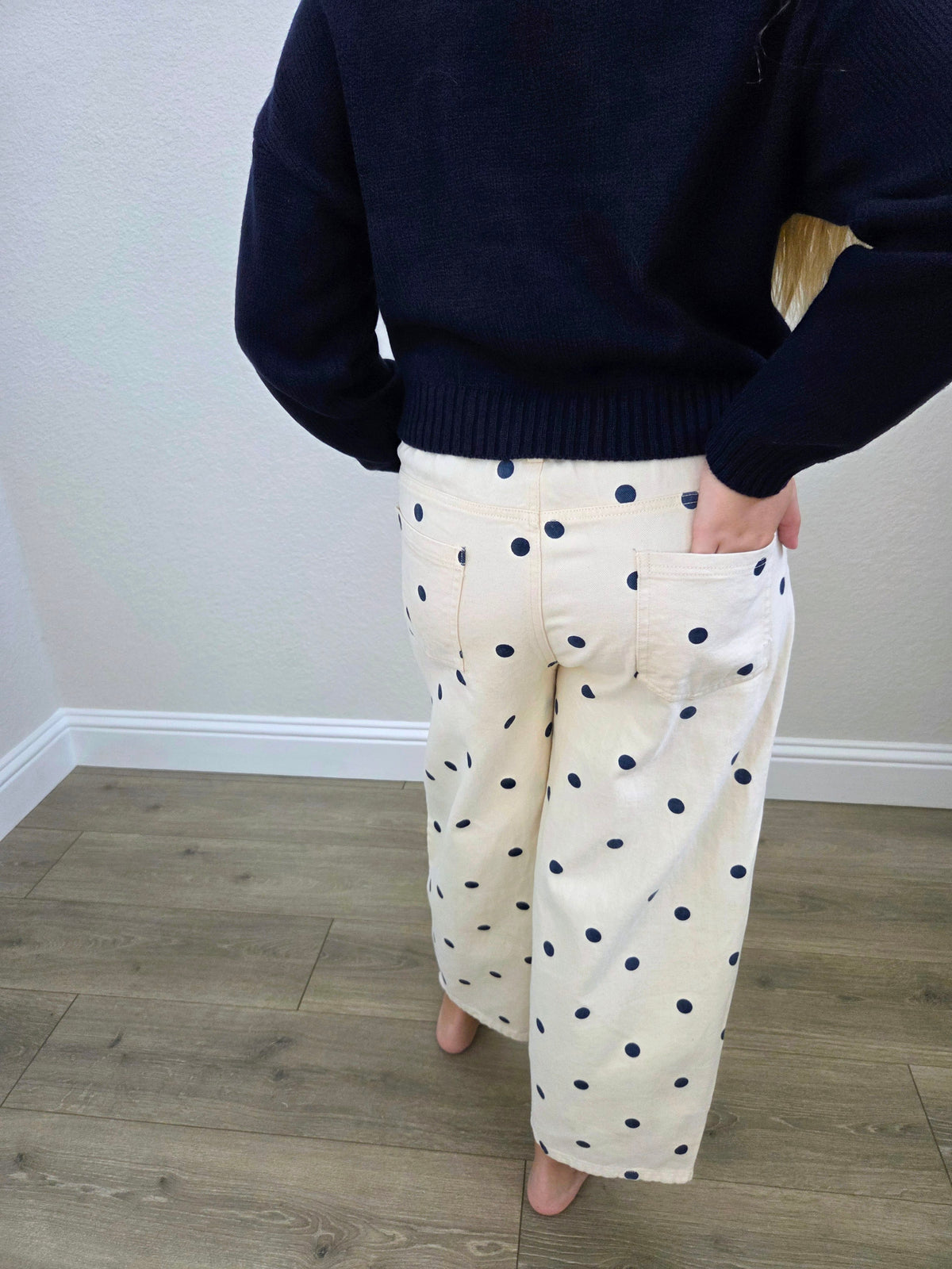 Dottie Cream Polka Dot Barrel Denim Pant