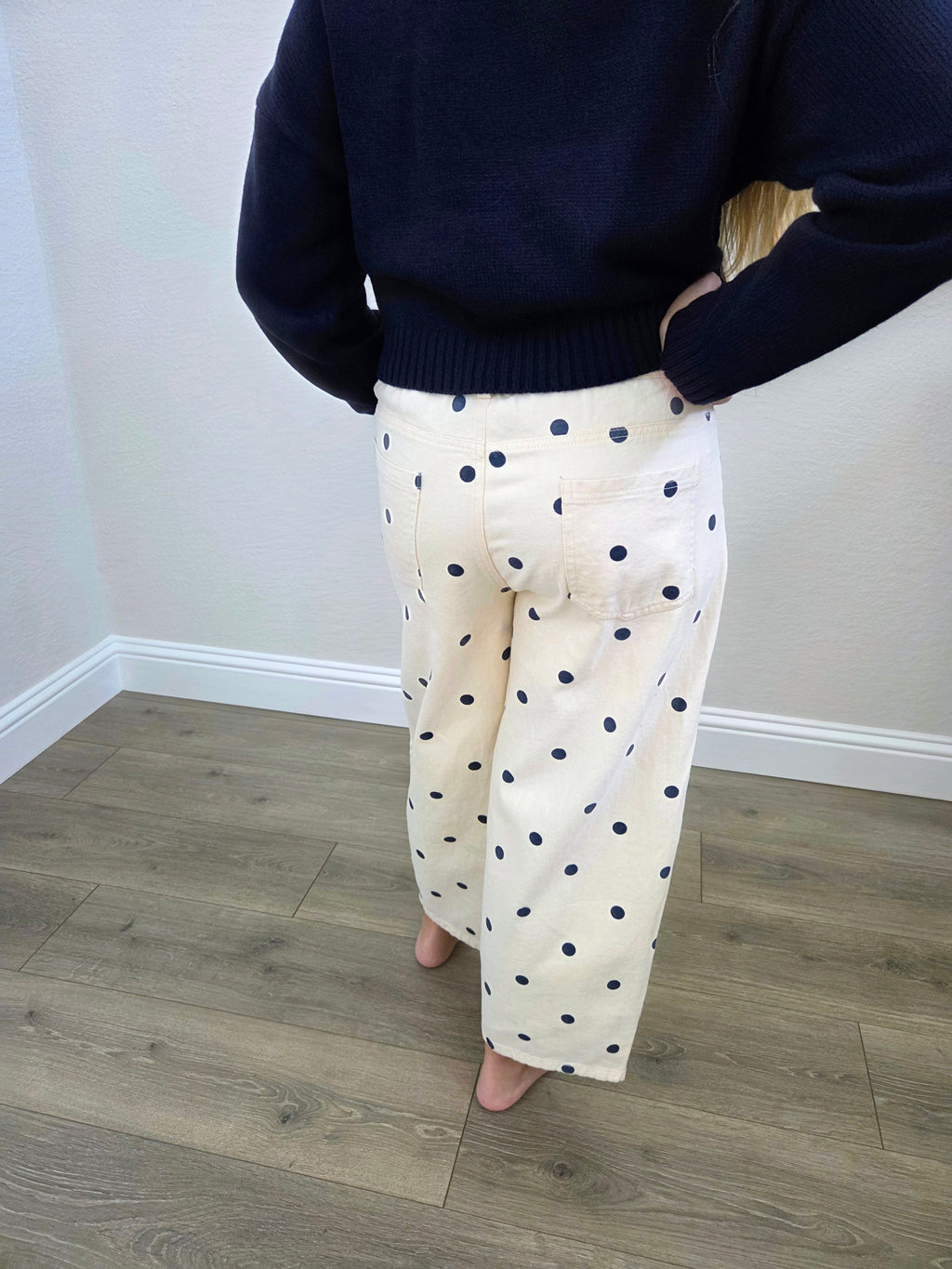 Dottie Cream Polka Dot Barrel Denim Pant