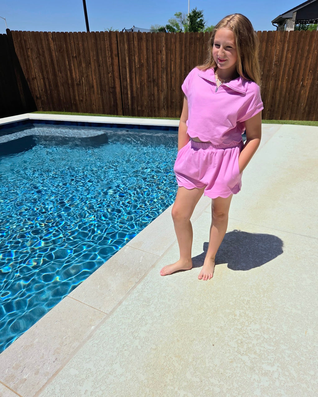 Pink Scallop French Terry Short Set