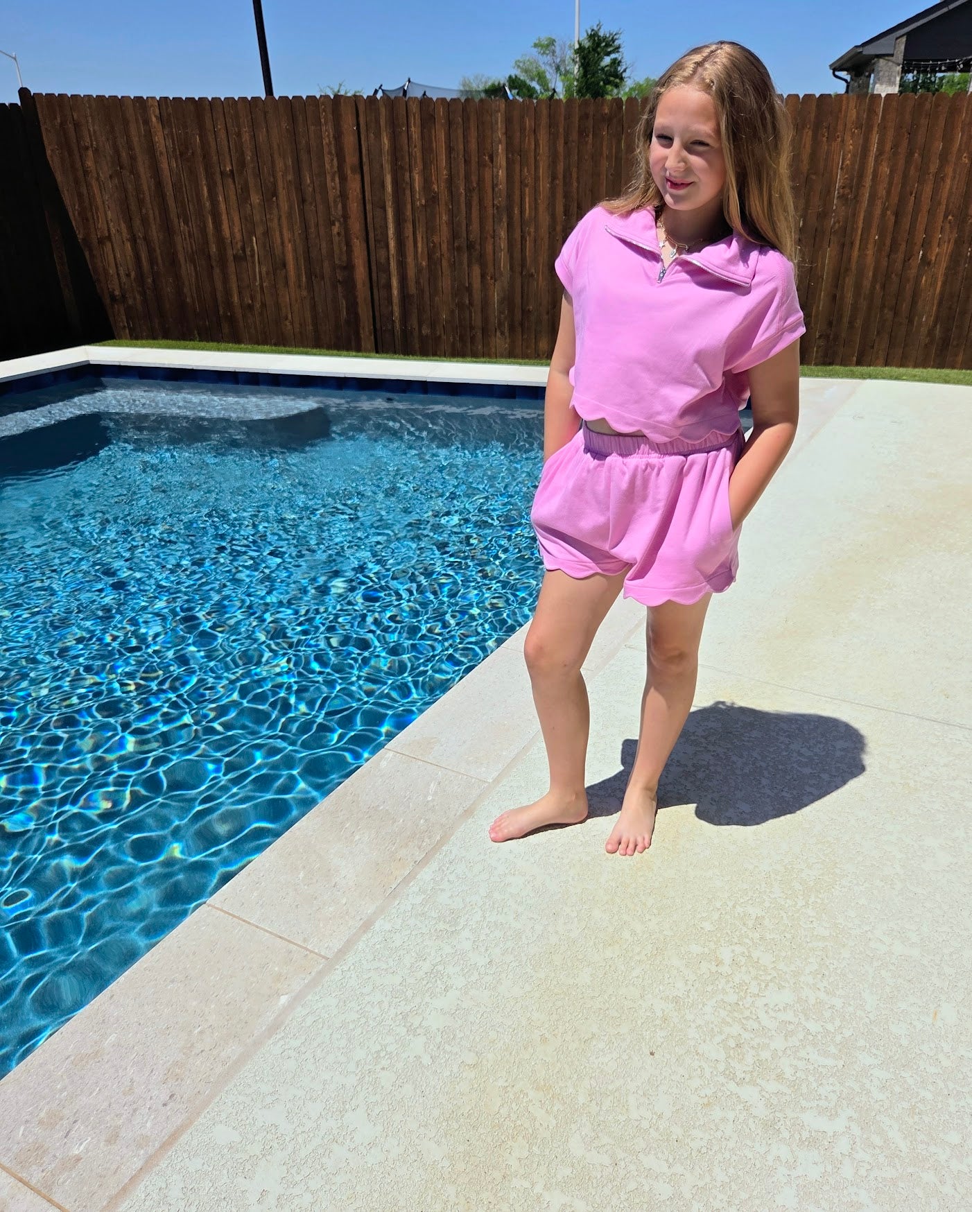 Pink Scallop French Terry Short Set