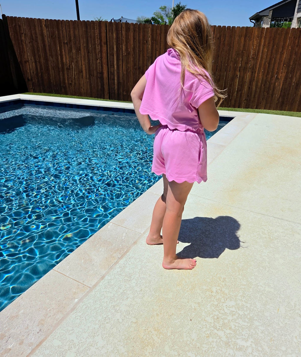 Pink Scallop French Terry Short Set