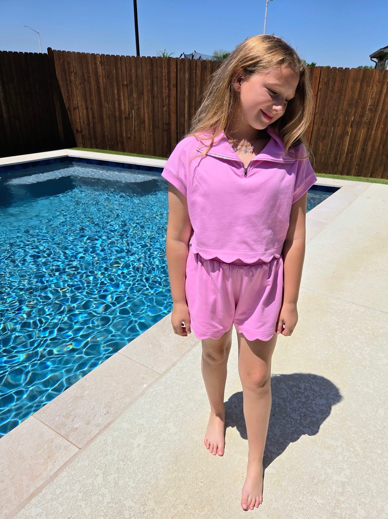 Pink Scallop French Terry Short Set