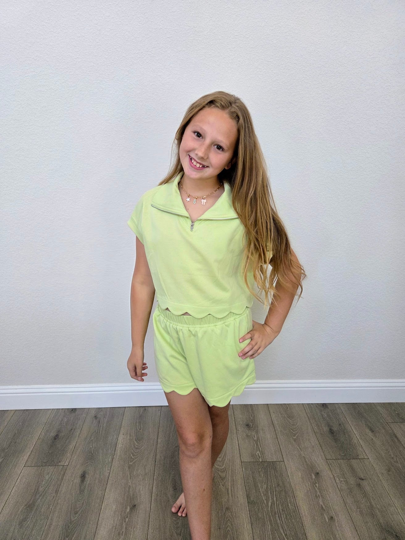 Lime Green Scallop French Terry Short Set