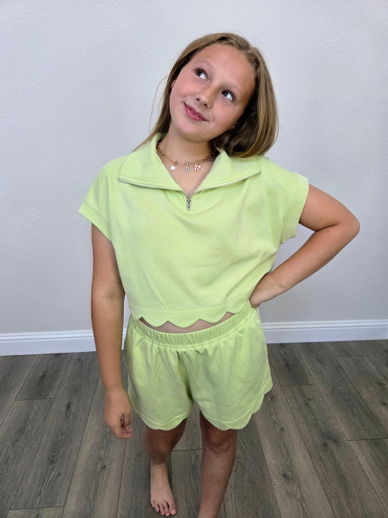Lime Green Scallop French Terry Short Set