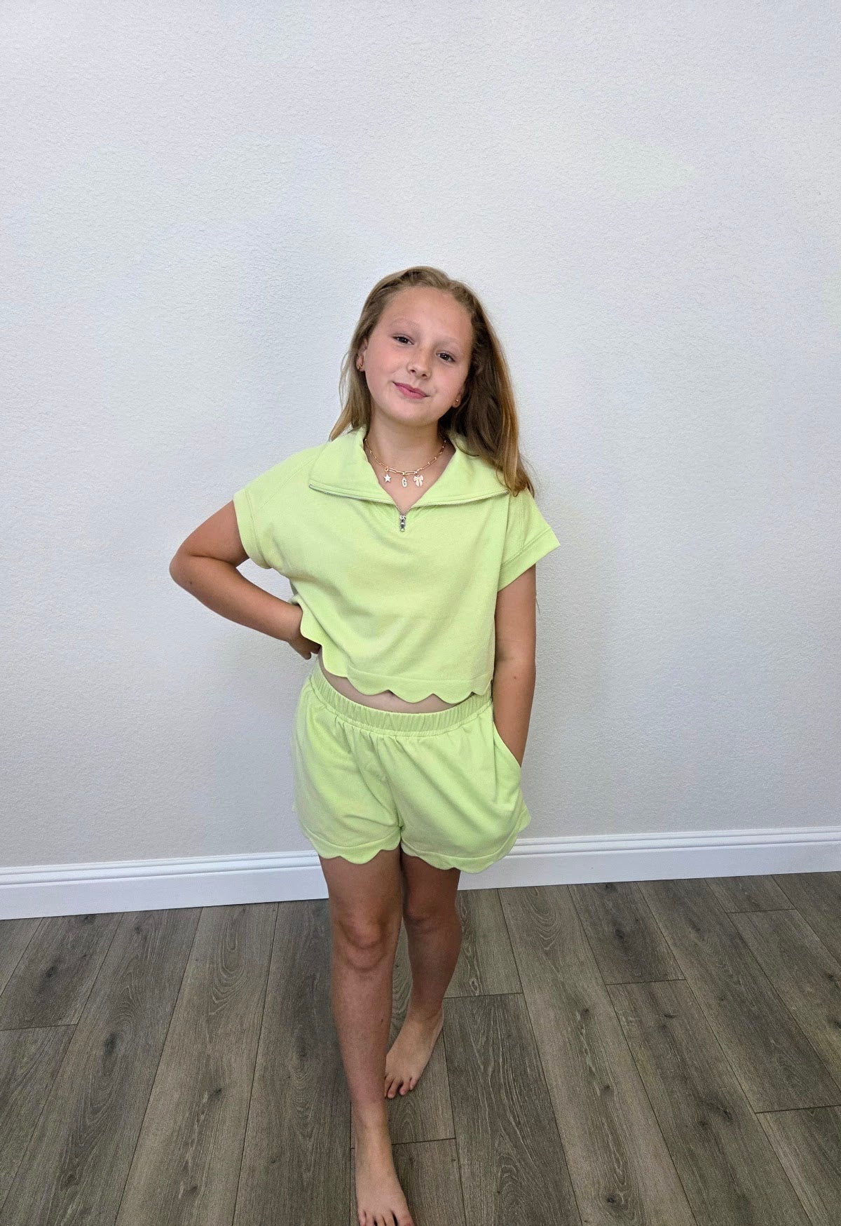 Lime Green Scallop French Terry Short Set