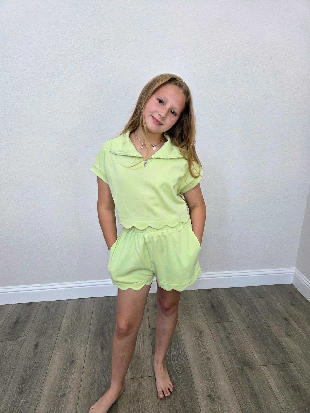 Lime Green Scallop French Terry Short Set
