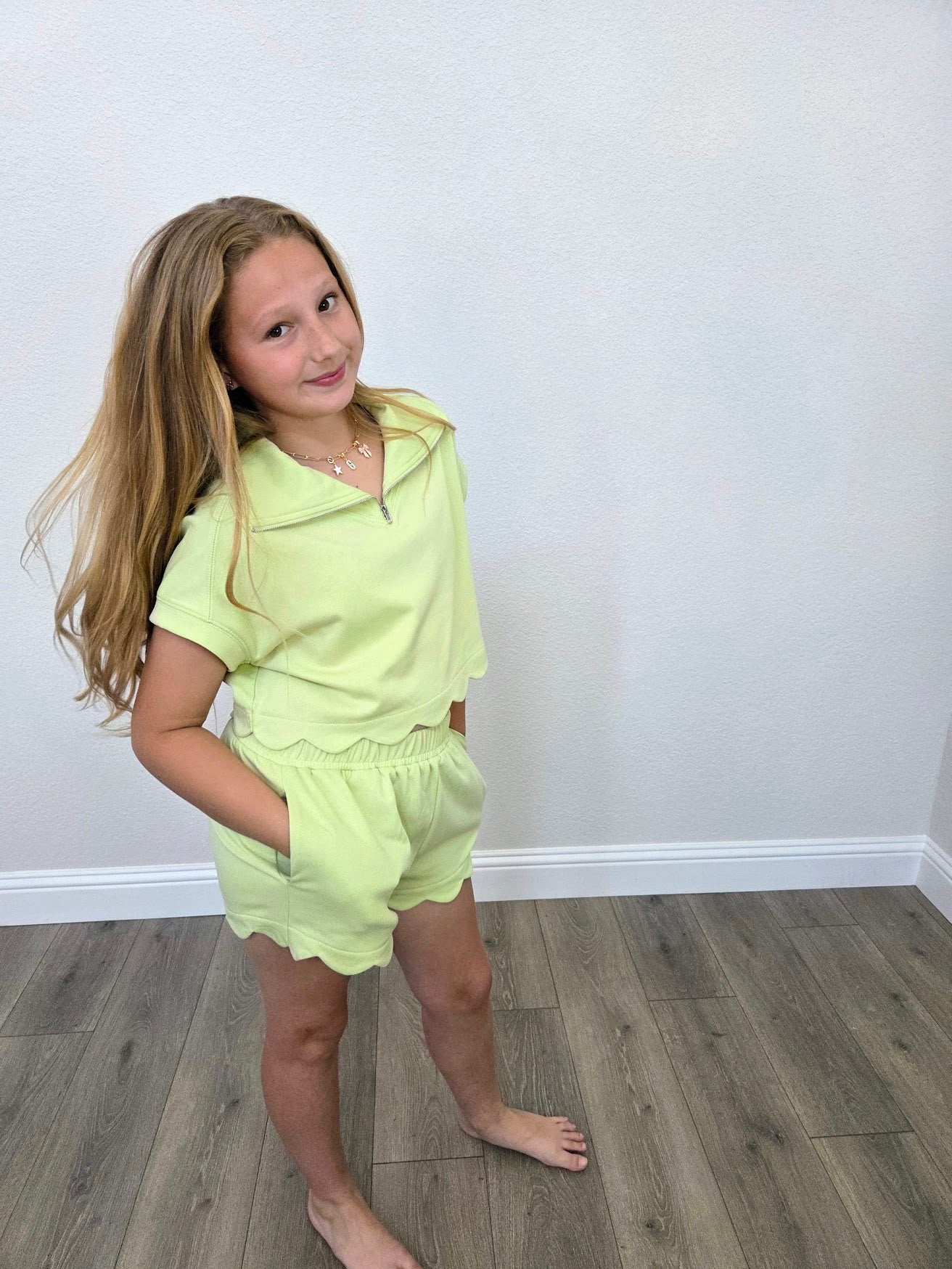 Lime Green Scallop French Terry Short Set
