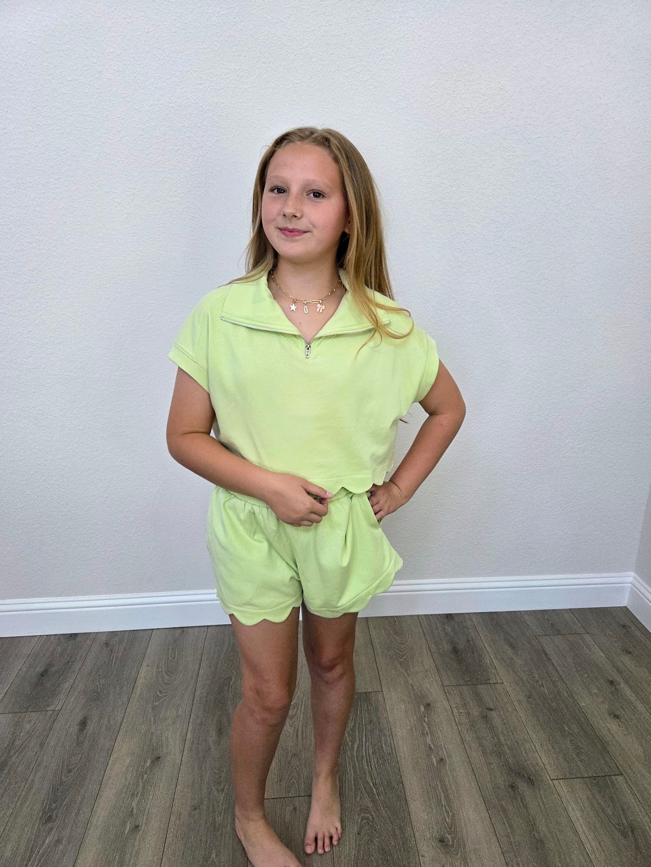 Lime Green Scallop French Terry Short Set