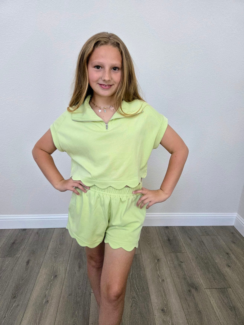 Lime Green Scallop French Terry Short Set