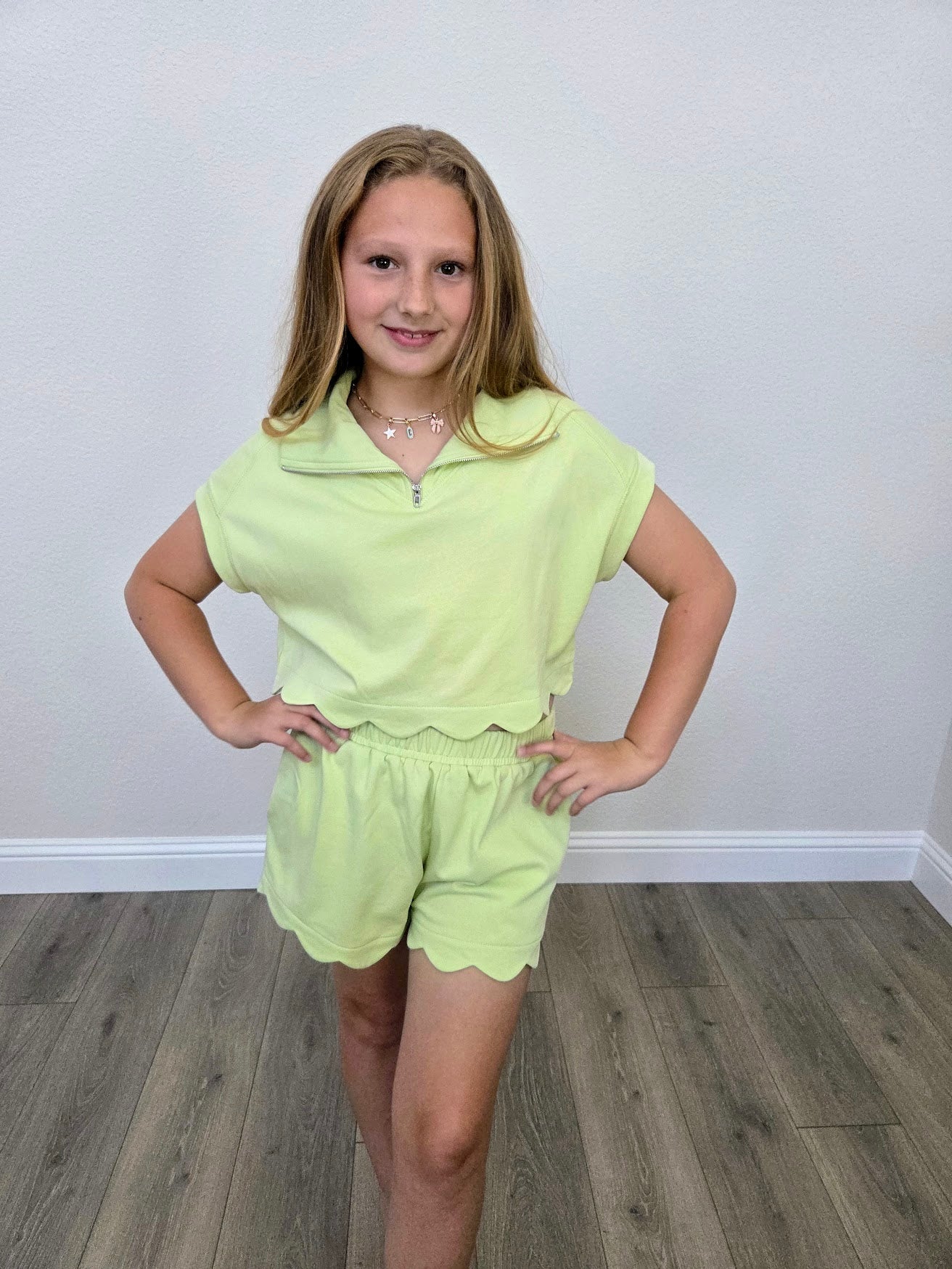 Lime Green Scallop French Terry Short Set