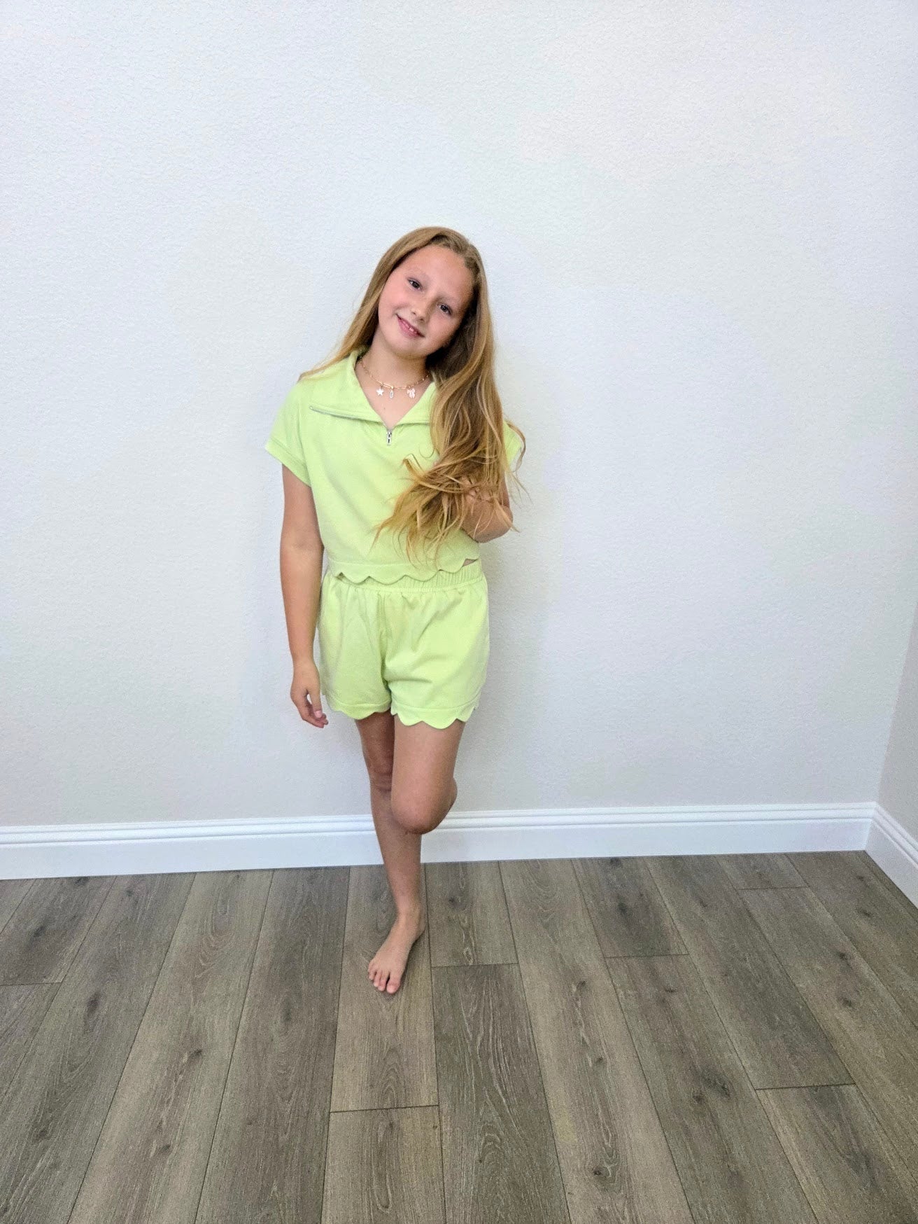 Lime Green Scallop French Terry Short Set