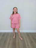 Red Stripe Top and Ruffle Short Set