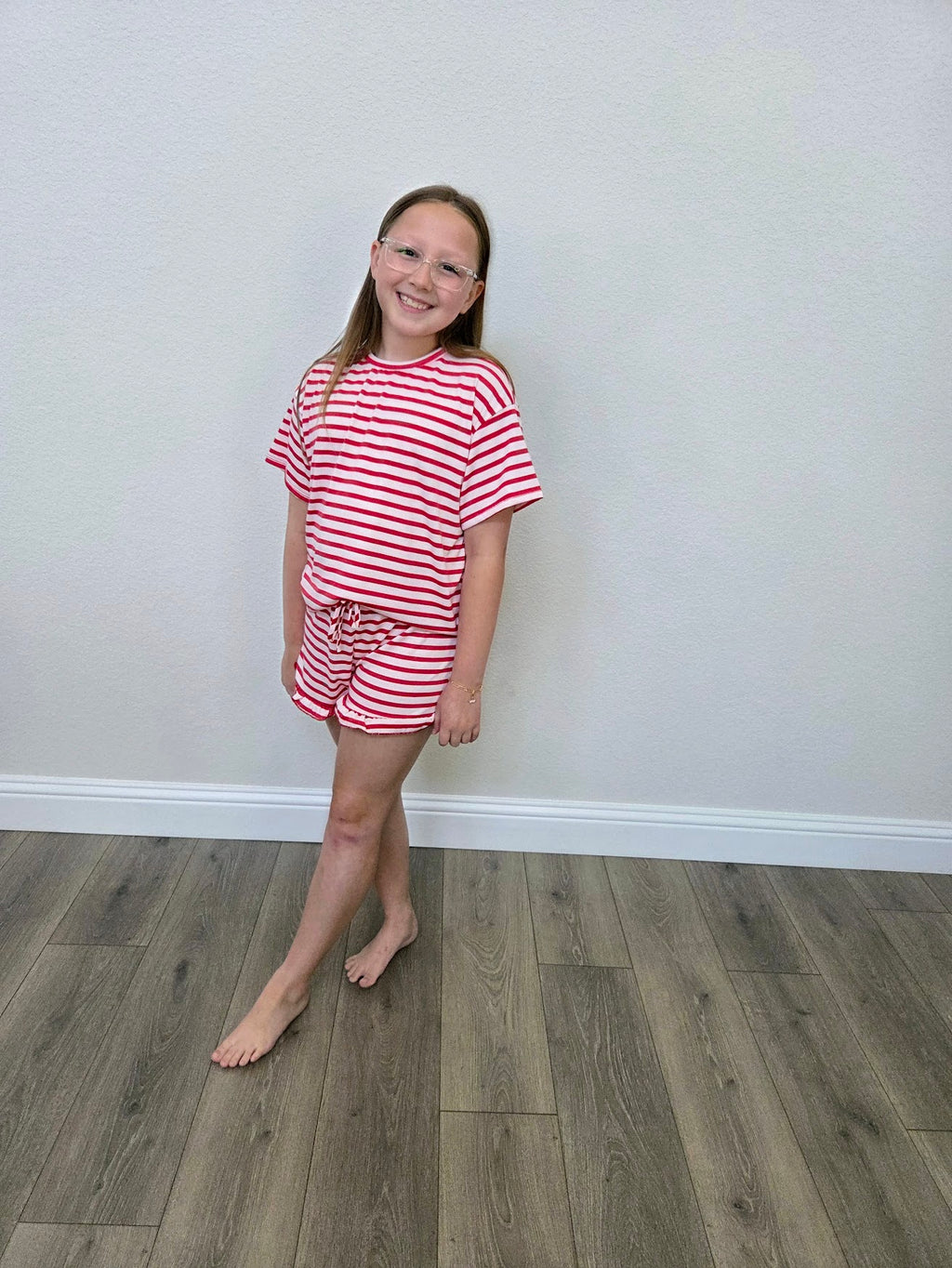 Red Stripe Top and Ruffle Short Set