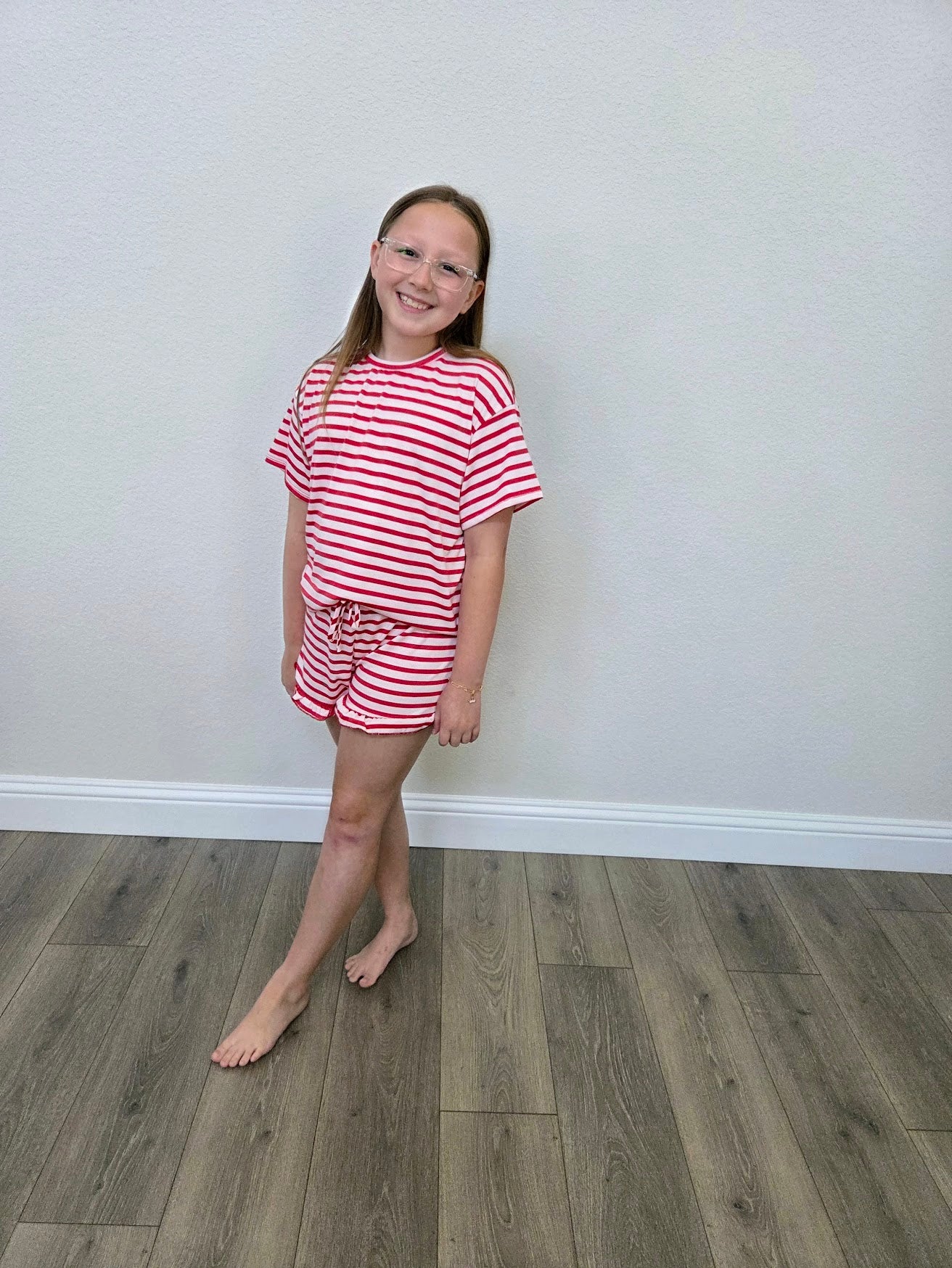 Red Stripe Top and Ruffle Short Set