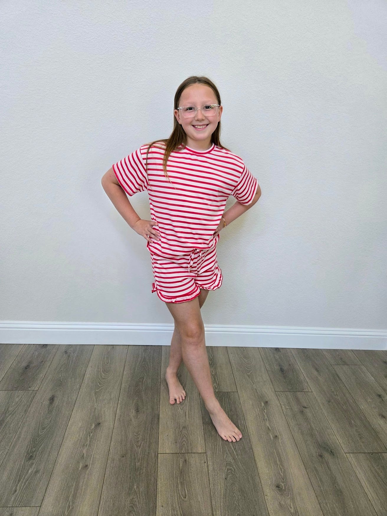 Red Stripe Top and Ruffle Short Set