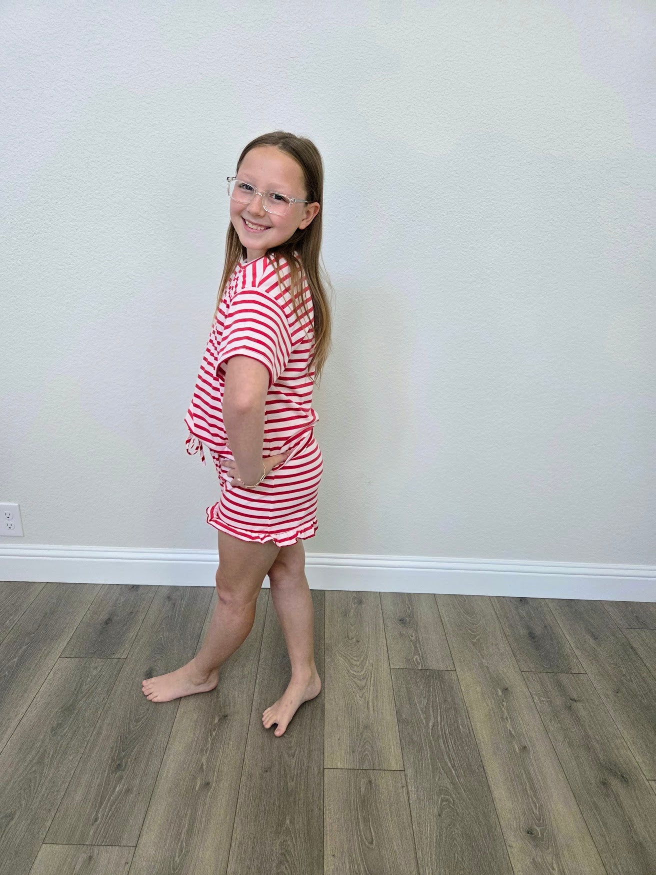 Red Stripe Top and Ruffle Short Set