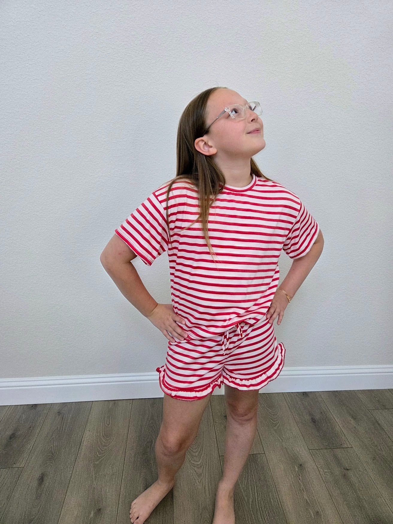 Red Stripe Top and Ruffle Short Set