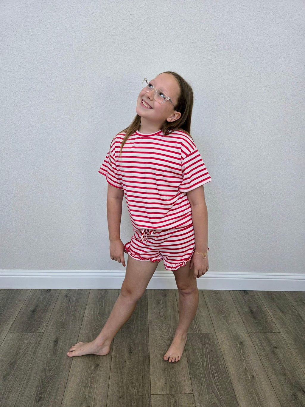 Red Stripe Top and Ruffle Short Set