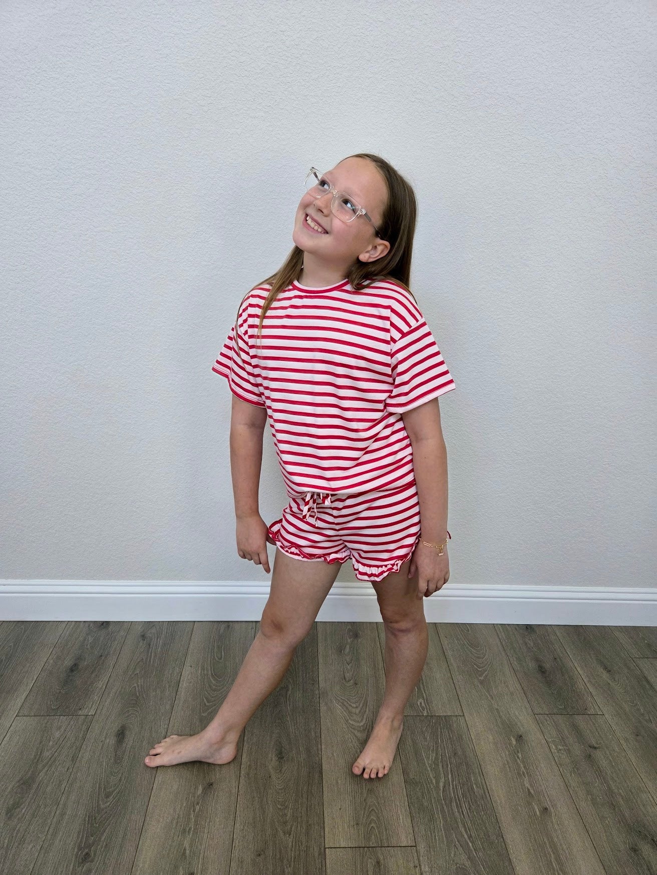Red Stripe Top and Ruffle Short Set