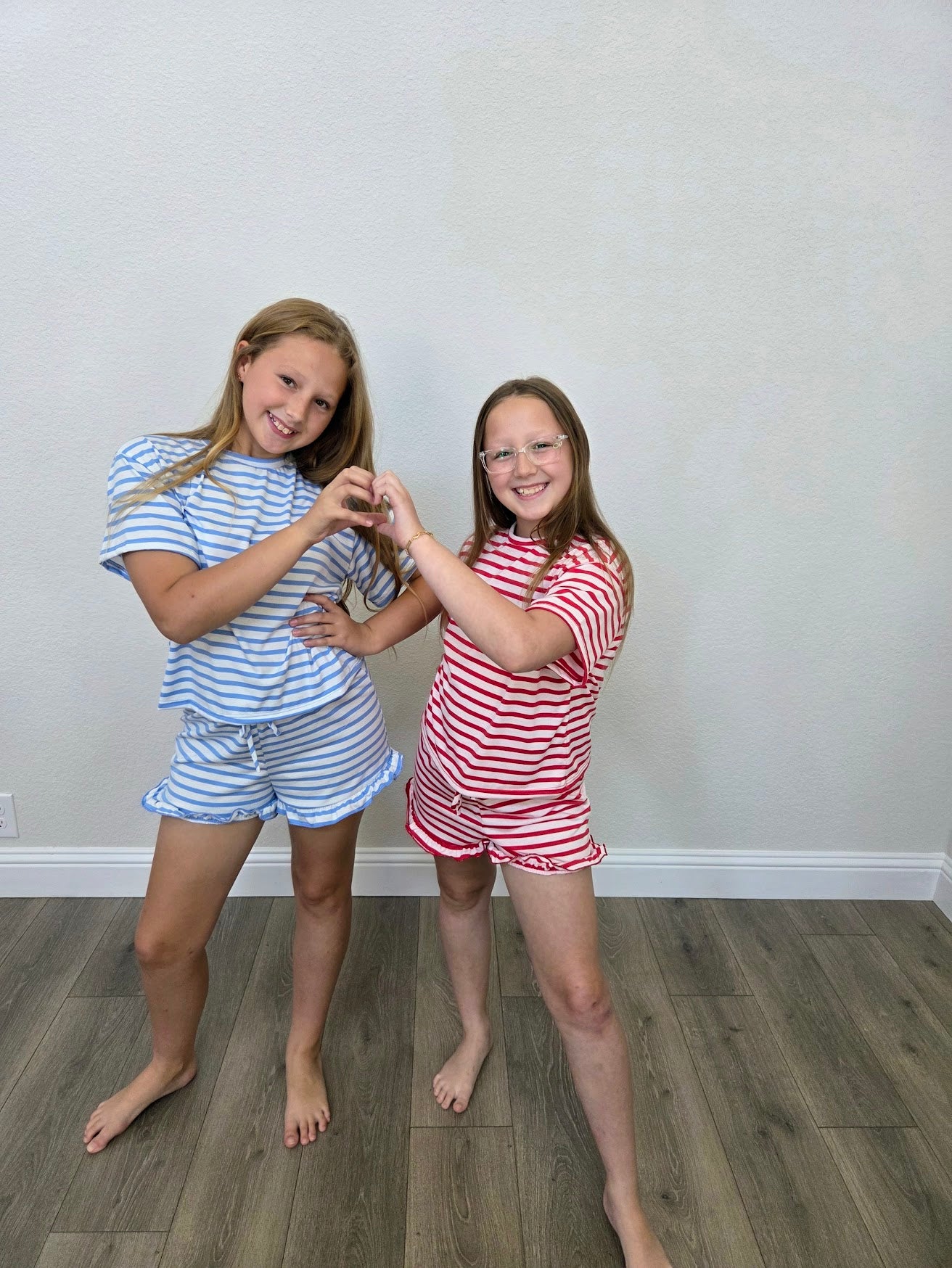 Blue Stripe Top and Ruffle Short Set