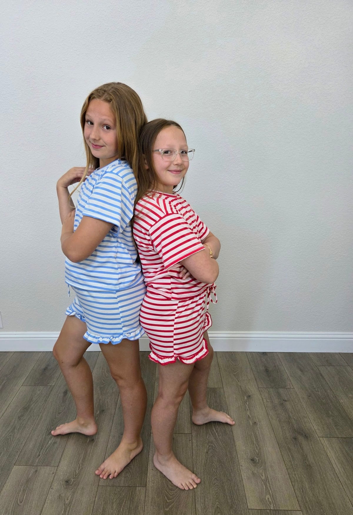Red Stripe Top and Ruffle Short Set