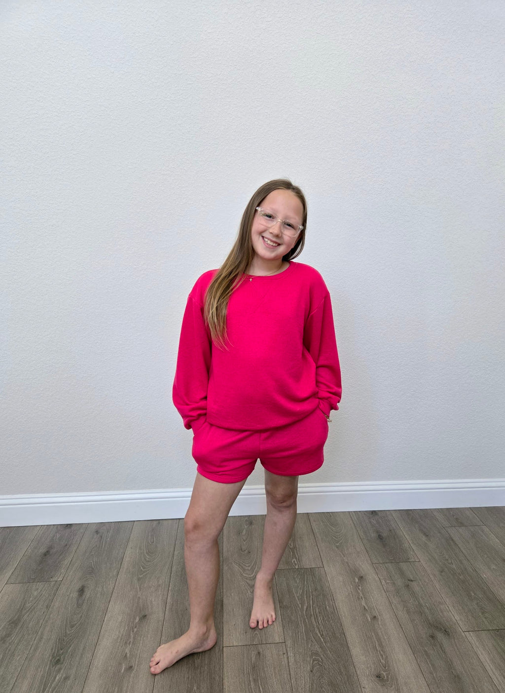 Cotton French Terry Sweatshirt and Short Set Hot Pink