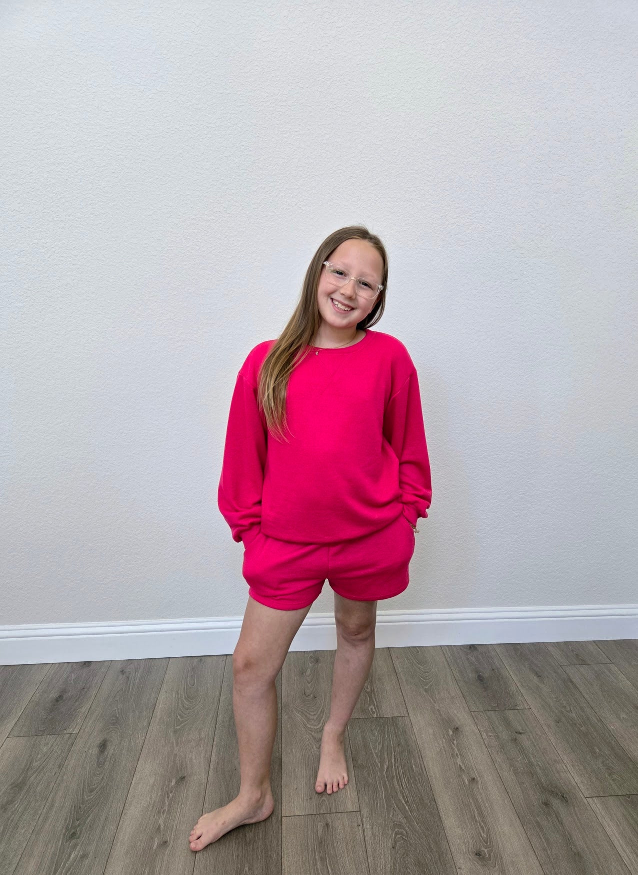 Cotton French Terry Sweatshirt and Short Set Hot Pink