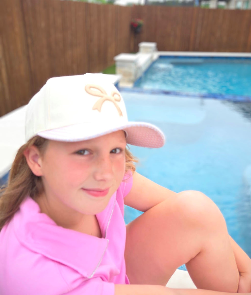 Gingham Bow Embroidered Hat