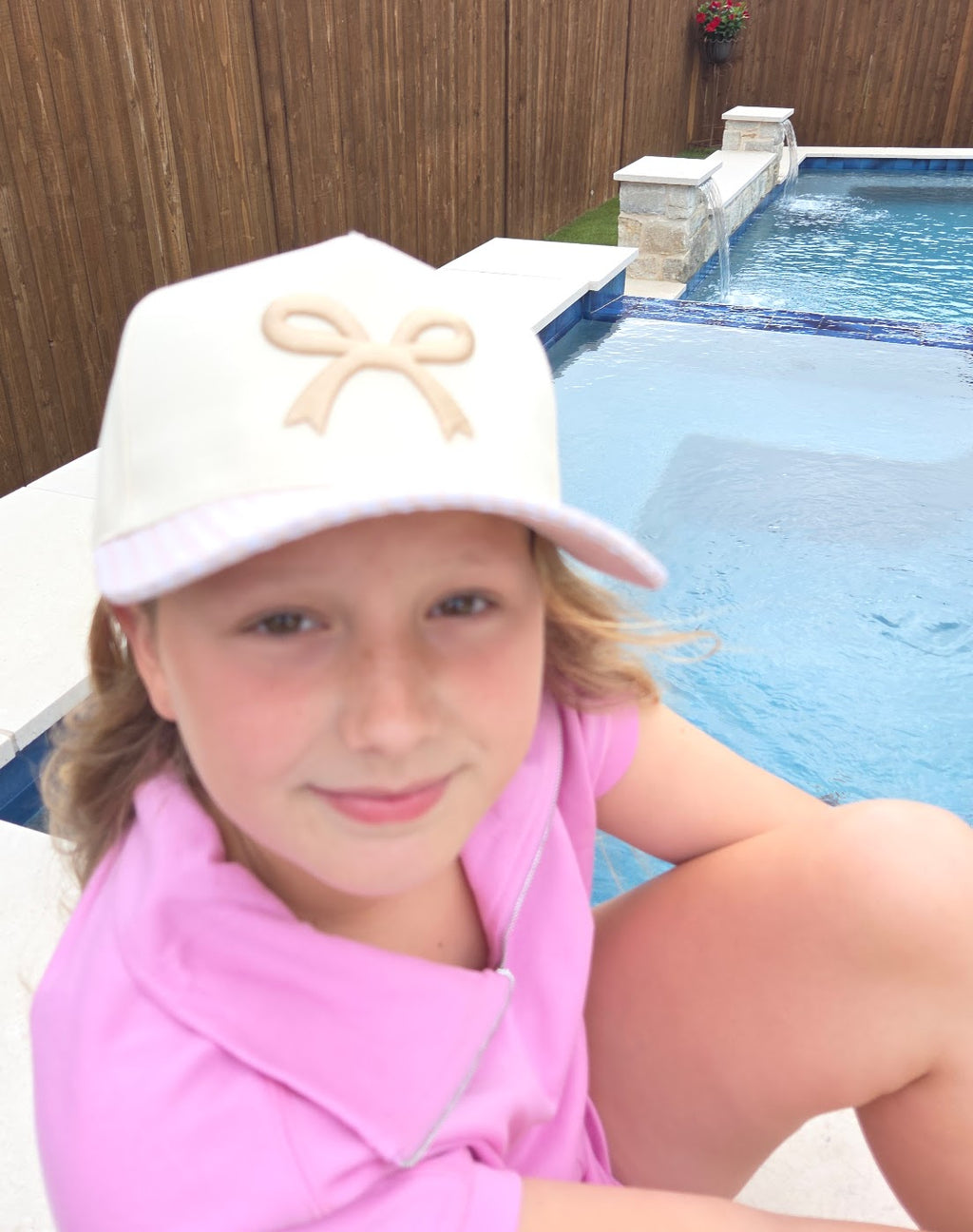 Gingham Bow Embroidered Hat