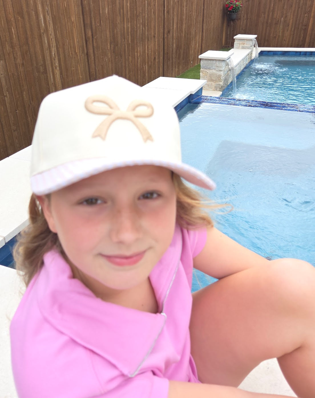 Gingham Bow Embroidered Hat
