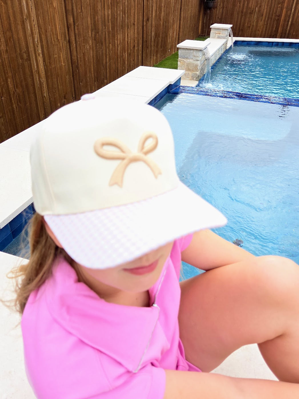 Gingham Bow Embroidered Hat