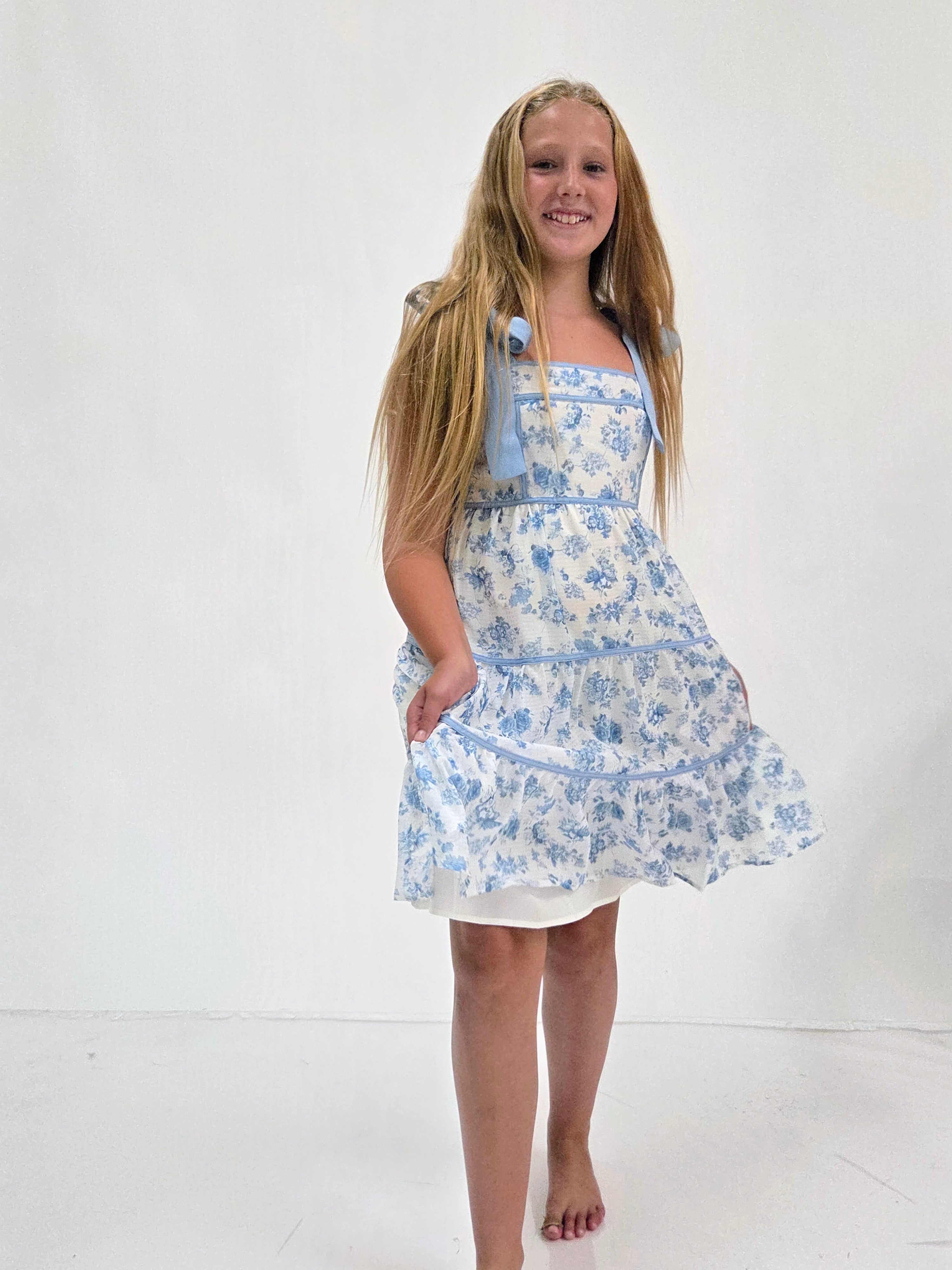 Blue Blossom Tie Strap Dress