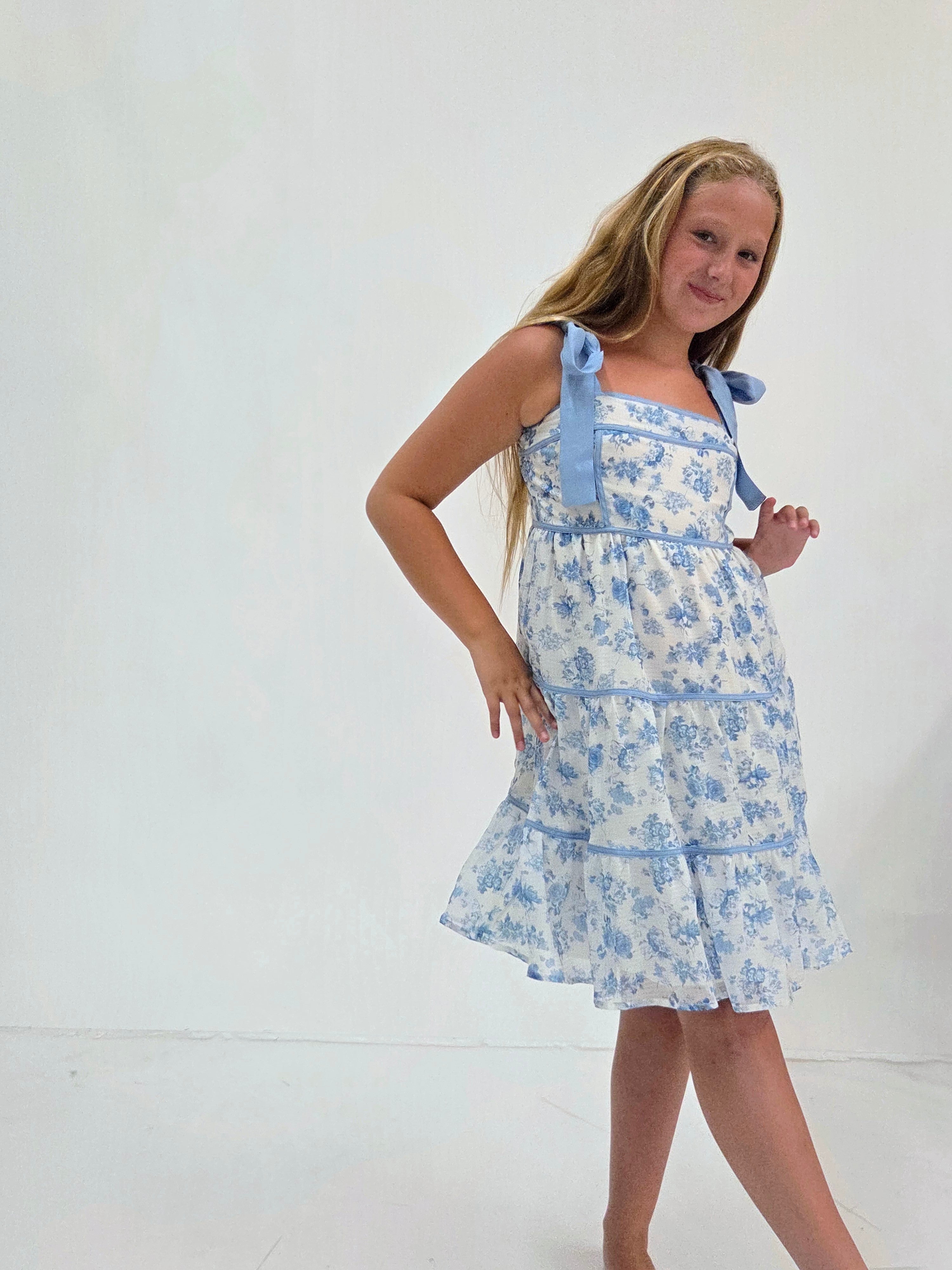 Blue Blossom Tie Strap Dress