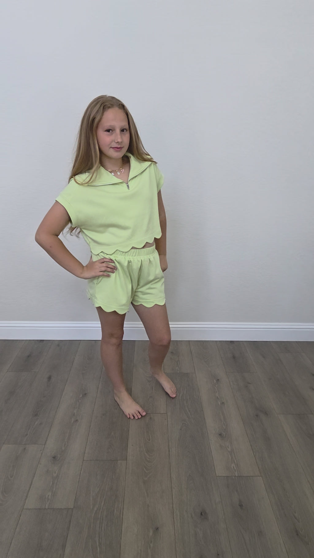 Lime Green Scallop French Terry Short Set