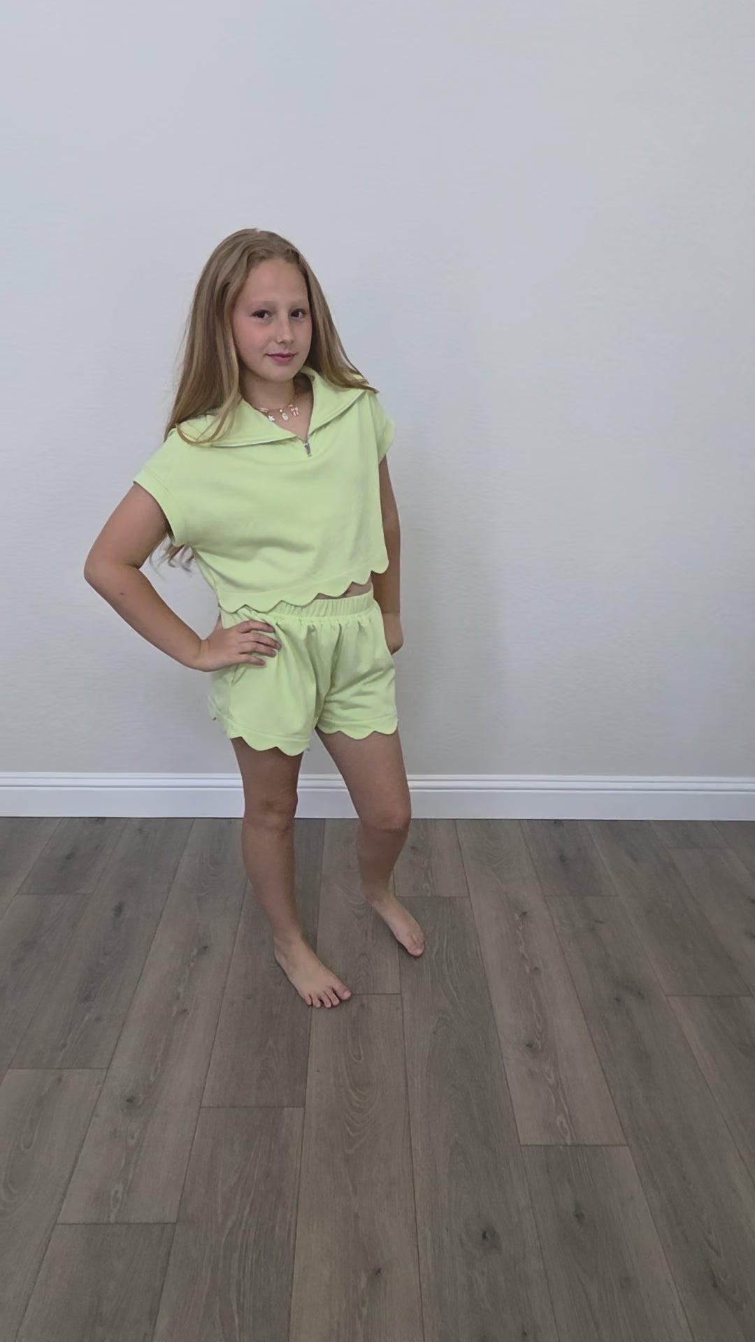 Lime Green Scallop French Terry Short Set